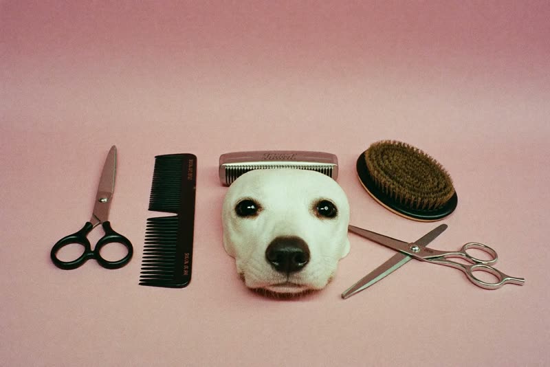 Grooming tools laid out on a plain surface